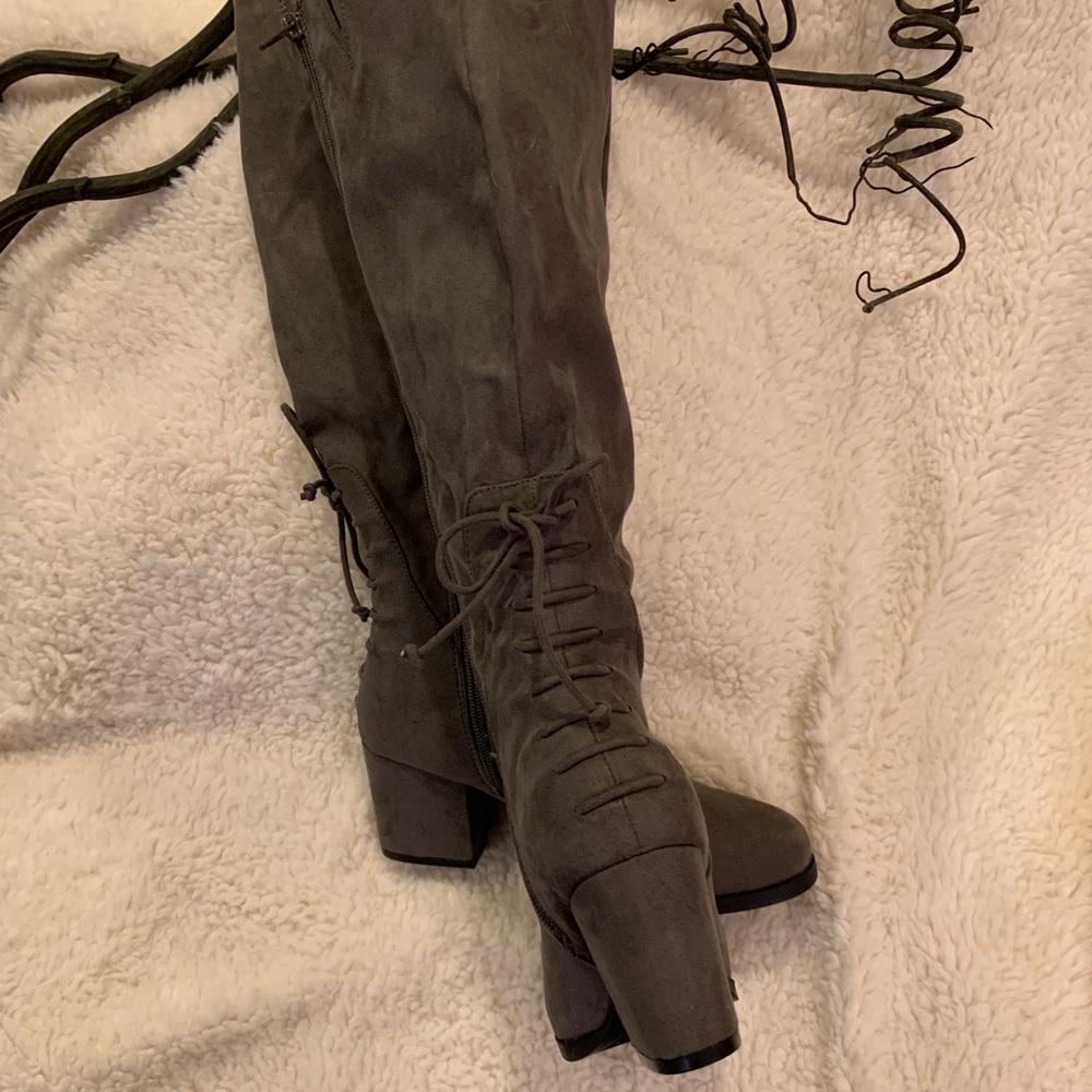 Gray side-zip boots faux suede